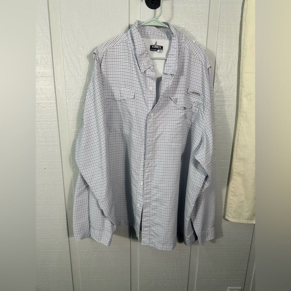Habit White Pin Stripe Long Sleeve Button Down Fishing Shirt Size 3XL EUC